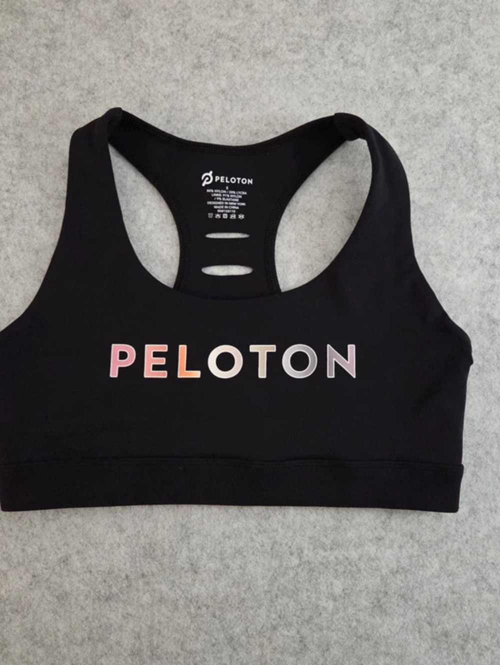 Peloton Women's Black Racerback Sports Bra Gradient Logo Athletic Workout - L